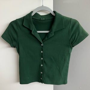 Brandy Melville Caroline Cropped Button-Up Top Green